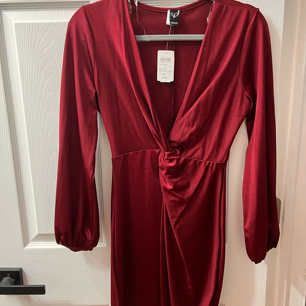 NWT Burgundy Deep Plunge Mini Dress